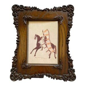Vintage Handmade-Hand Craved Ornate Brown Wood Picture Frame